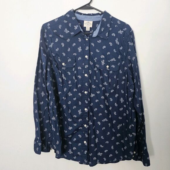 St Johns Bay Womens Paisley Button Up Top Size 2X Blue Boho Artsy Mature Western - Picture 1 of 5
